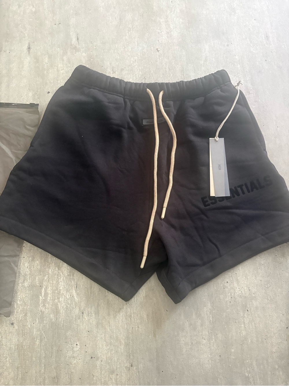 Fear of God ESSENTIALS Black Athletic Shorts with Beige Drawcord